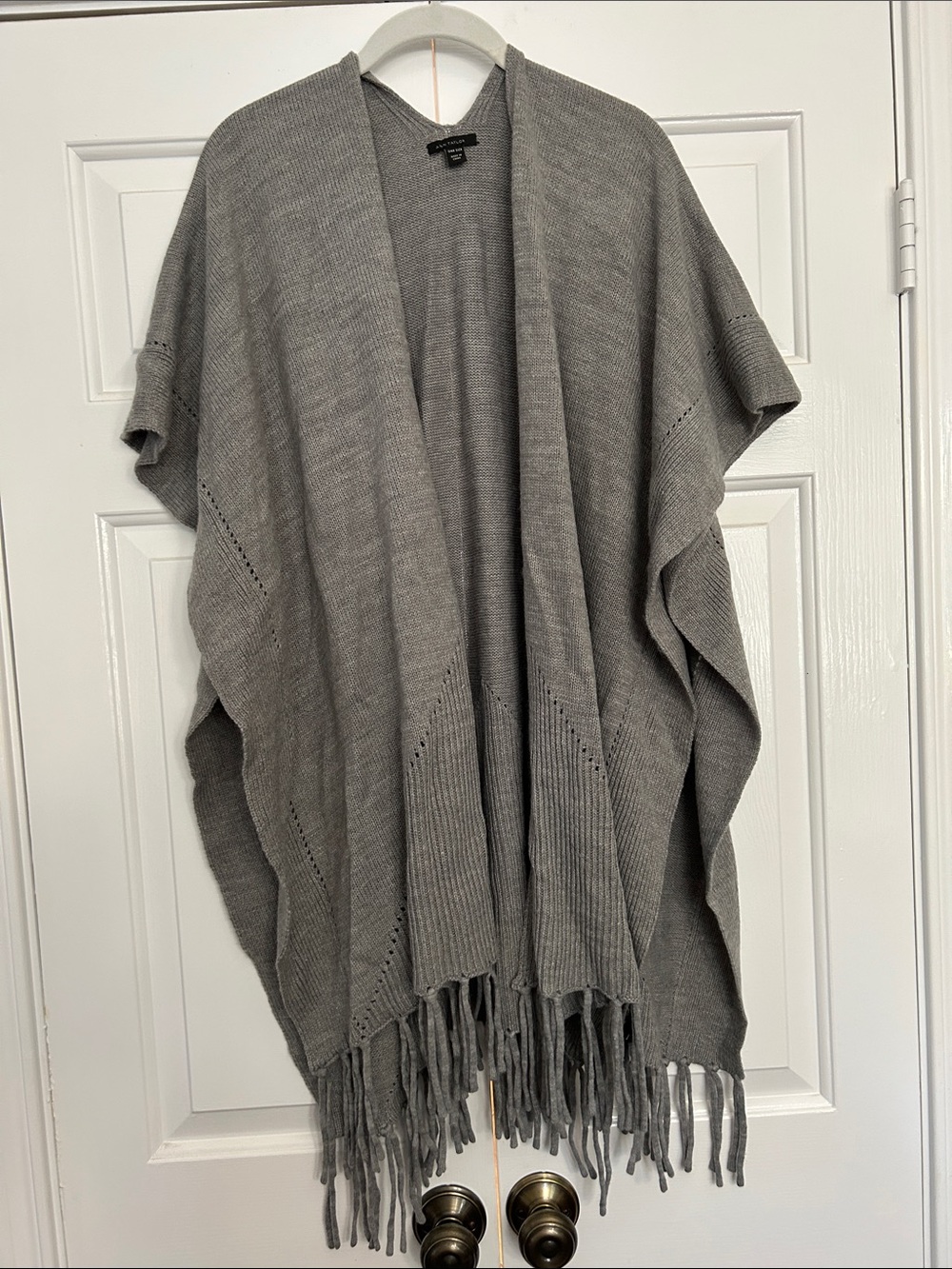 Ann Taylor Gray Open-Front Fringe Shawl